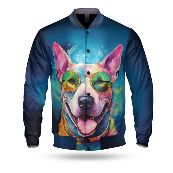 Hippie Bull Terrier Portrait oil painting Watercolor Tie-dye Vintage All Over Print 3D Baseball Jacket Bully Dog Lovers Gifts Idea Bomber Jacket Softball - 00015