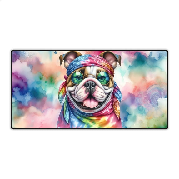 Hippie Bulldog Portrait Watercolor Tie-Dye Vintage Styles Desk Mat Full Keyboard Mouse Pad Dog Lover Gifts Idea Large Mousepad - 00014
