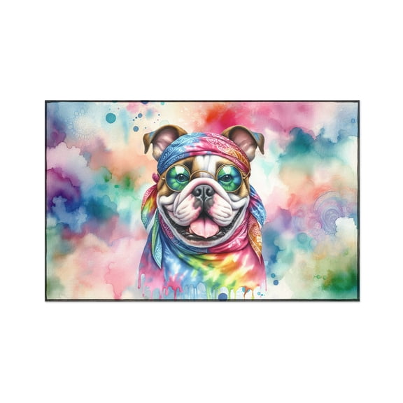 Hippie Bulldog Portrait Watercolor Tie-Dye Vintage Styles Indoor Rug Dog Lover Gifts Idea Carpet Living Bed Room Sofa Home Decor - 00014