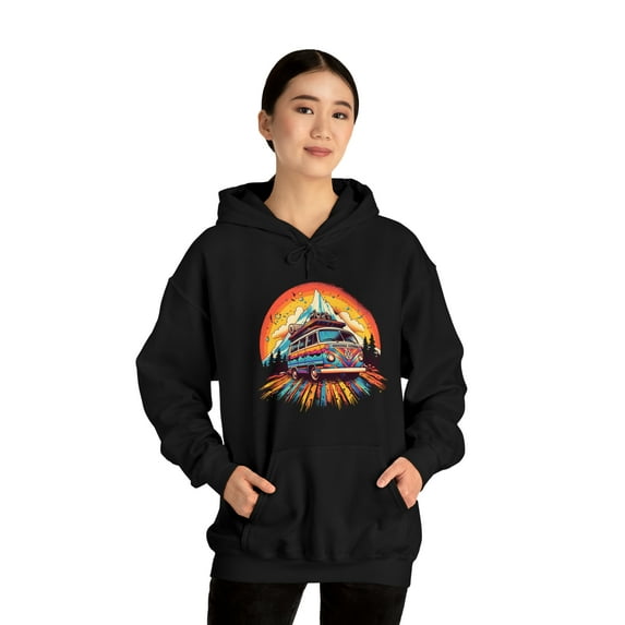 Hippie Bus Graphic Hoodie Unisex Heavy Blend Hooded Sweatshirt 60s 70s