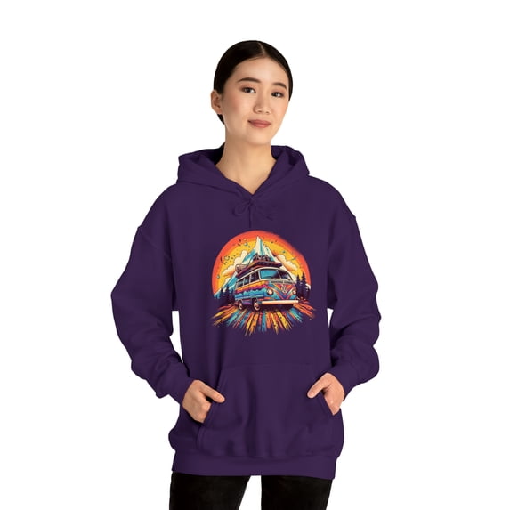 Hippie Bus Graphic Hoodie Unisex Heavy Blend Hooded Sweatshirt 60s 70s