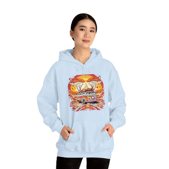 Hippie Bus Graphic Hoodie Unisex Heavy Blend Hooded Sweatshirt 60s 70s