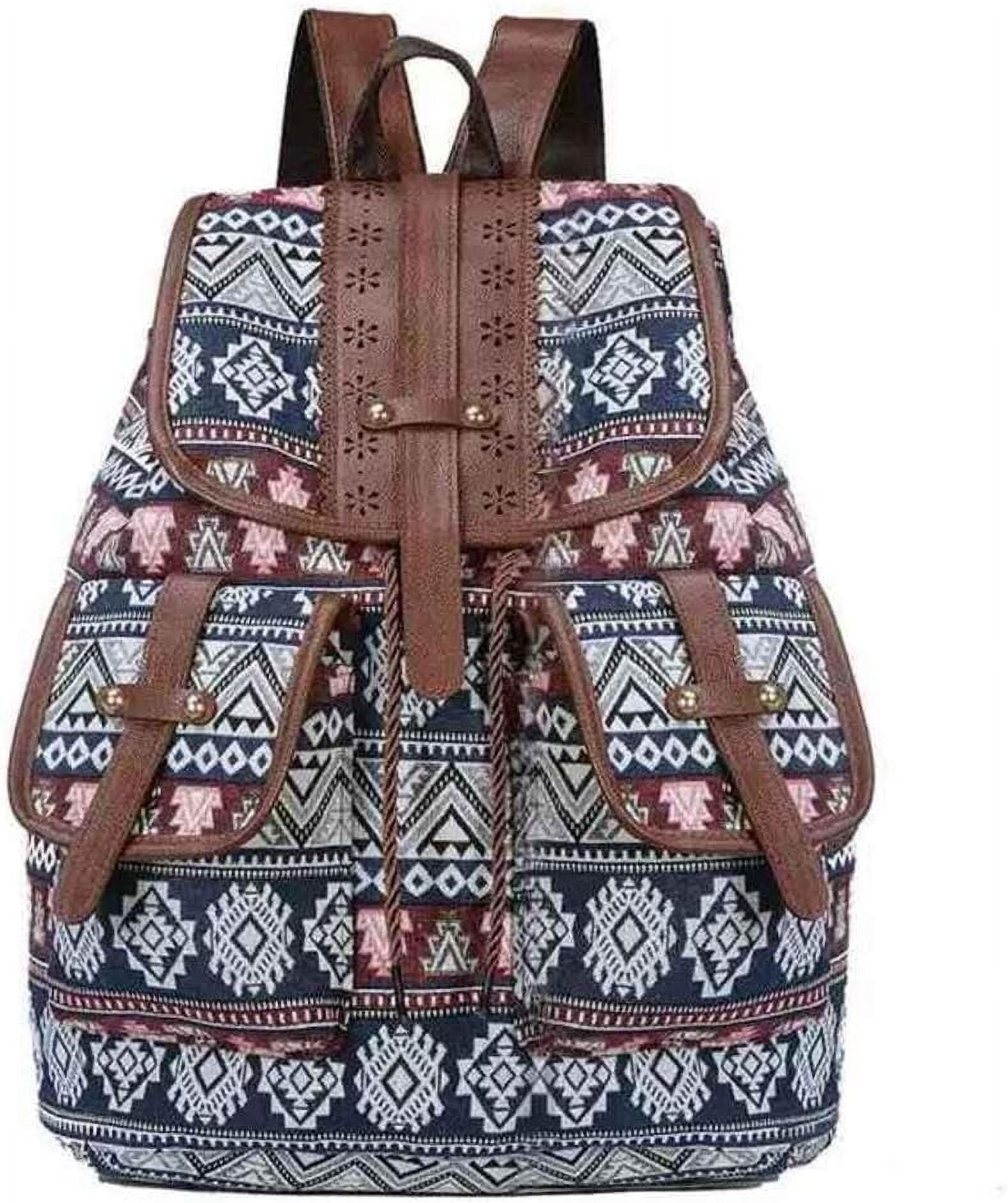 Hippie Canvas Women Backpack Purse- Boho Style Ethnic 