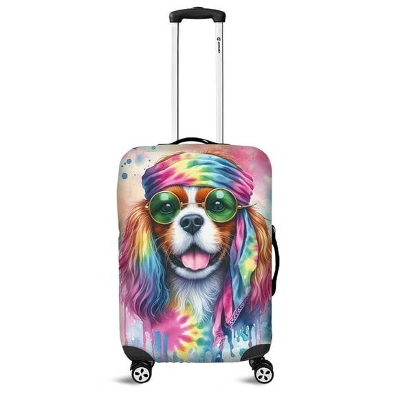 Hippie Cavalier King Charles Spaniel Portrait Watercolor Tie-Dye Vintage Styles Travel Luggage Cover Dog Lover Gifts Suitcase Dust Protective Decor - 00014