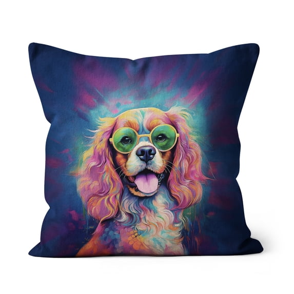 Hippie Cavalier King Charles Spaniel Portrait oil painting Watercolor Tie-dye Vintage Pillow Cushion Double Sided Dog Lover Gifts Throw Pillow - 00015