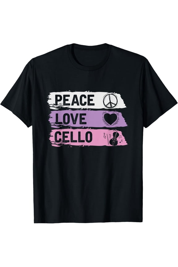 Hippie Cello Player Gift Idea Peace Love Cello T-Shirt mens t shirt,black,women,funny,misfits,men,journey