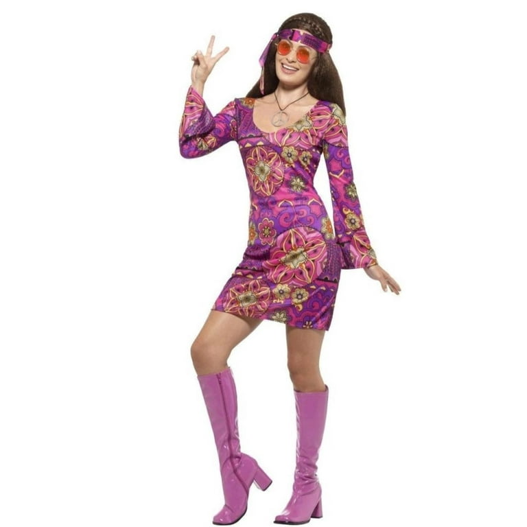 60s Hippie Chick Costume With Dress Adult Multi Coloured 60s Hippie Chick Costume With Dress Adult Multi Coloured
