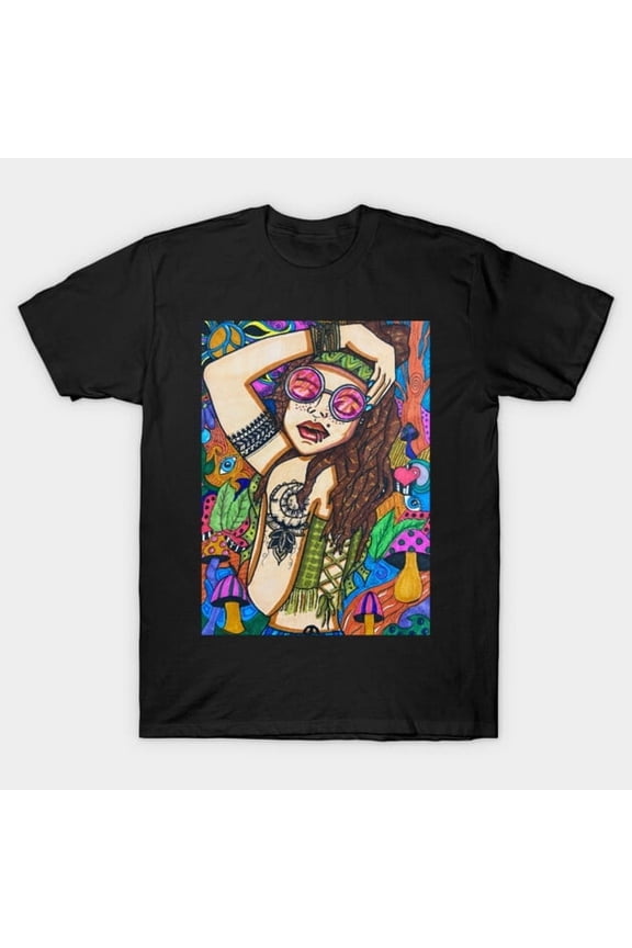 Hippie Chick Retro 60s 70s Flower Power Graphic, H6239 Unisex T-Shirt, Up to 5XL Available