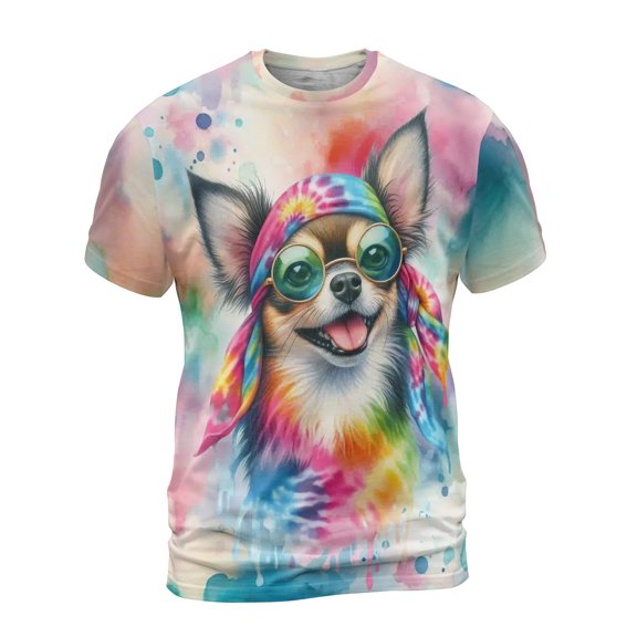 Hippie Chihuahua Portrait Watercolor Tie-Dye Vintage Styles All Over Print 3D Shirt Unisex Merch Dog Lover Gifts Idea - 00014