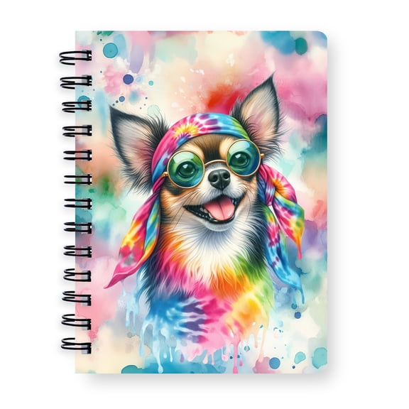 Hippie Chihuahua Portrait Watercolor Tie-Dye Vintage Styles Spiral Bound Journal Dog Lover Gifts Idea 5x7in Spiral Notebook - 00014