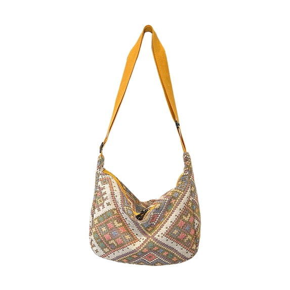 Hippie Cloth Purses for Women, Cute Small Hobo Boho Purses Crescent Crossbody Bags, Vintage Aesthetic Bags Yellow