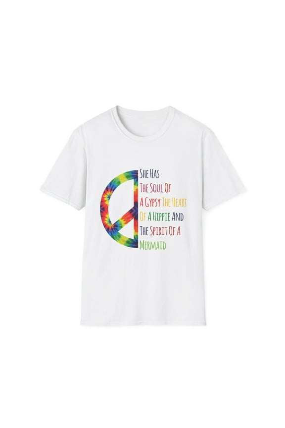Hippie Clothes | She Has The Soul Of Gypsy Heart Of Hippie Spirit Of Mermaid | Hippy | Psychedelic | Hippie Clothing Unisex Softstyle T-Shirt