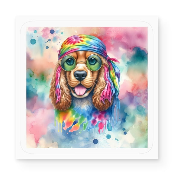 Hippie Cocker Spaniel Portrait Watercolor Tie-Dye Vintage Styles Vinyl Sticker Cockers Dog Lover Gifts Waterproof Decal Art Decor - 00014