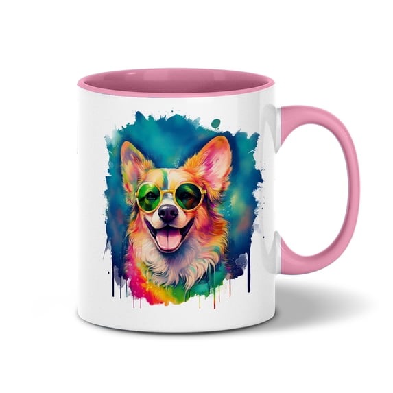 Hippie Corgi Portrait oil painting Watercolor Tie-dye Vintage 11oz Accent Two-tone Mug Welsh Corgi Dog Lover Gifts Idea Coffee Tea Cup - 00015