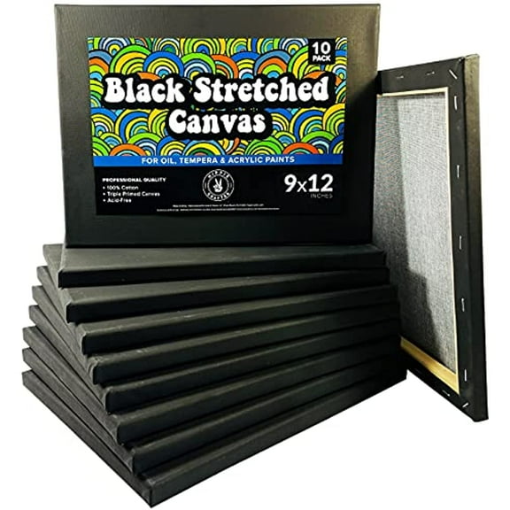 Hippie Crafter 10 Pack Black Stretched Canvas for Painting Adult 9x12 Blank Art Canvases for Paint