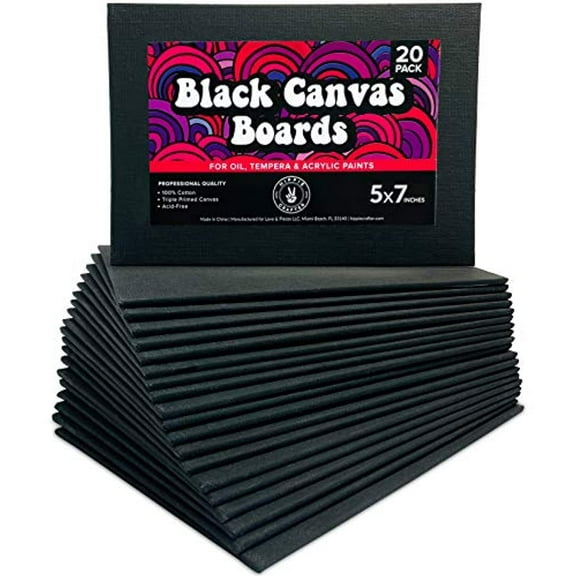Hippie Crafter Adult 20 Pack Black Canvas Boards for Painting 5x7 Blank Small Art Canvases Panels for Paint