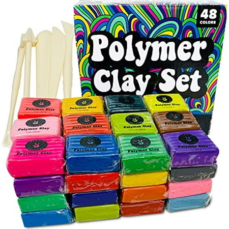 Hippie Crafter Polymer Clay Set 48 Colors Modeling Clay Sculpting Dough Oven Bake Kit Baking Molding