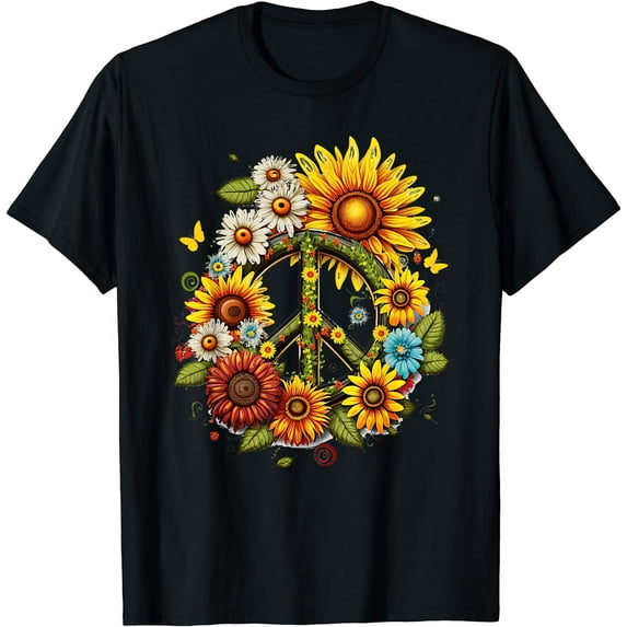Hippie Daisy Peace Sign Retro Flower Sunflower Lovers T-Shirt