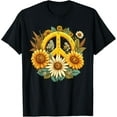 thumbnail image 1 of Hippie Daisy Peace Sign Retro Flower Sunflower Lovers T-Shirt, 1 of 3