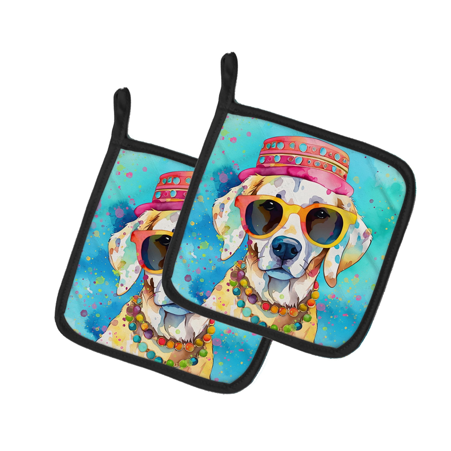 Hippie Dawg Pair of Pot Holders 7.5 in x 7.5 in