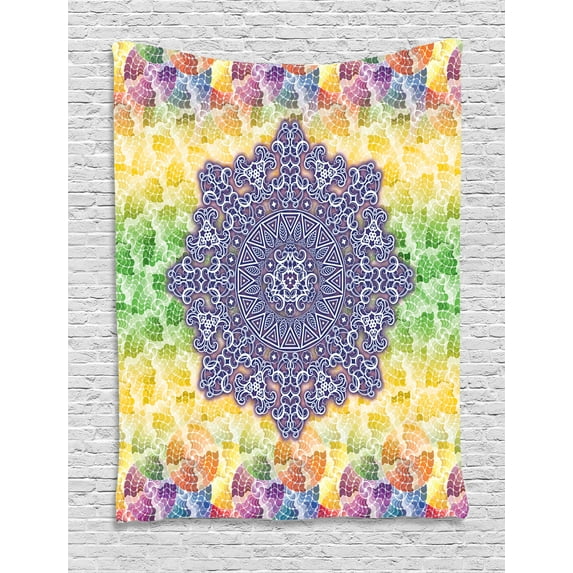 Hippie Decor Tapestry, Ethnic Ancient Indian Mandala Symbol Eastern Cosmos Culture Digital Illustration, Wall Hanging for Bedroom Living Room Dorm Decor, 40W X 60L Inches, Multi, by Ambesonne