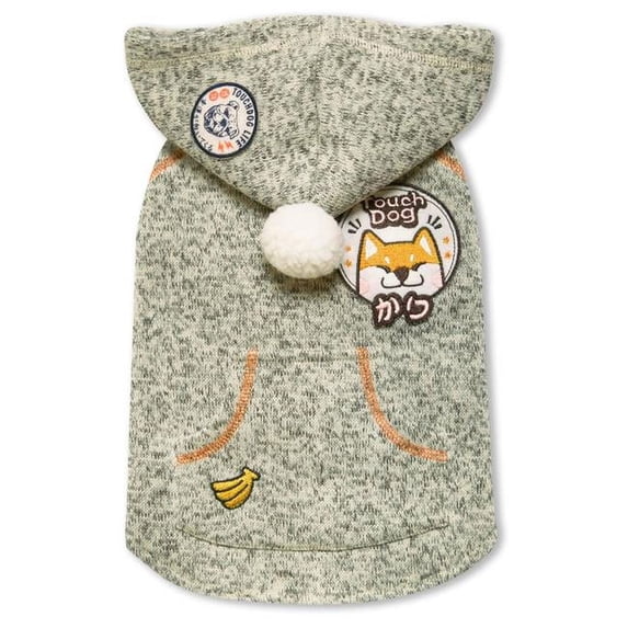 Hippie Designer Sleeveless Pompom Dog Hooded Sweater, Olive Green - Small