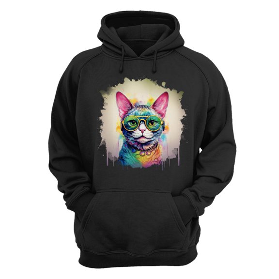 Hippie Devon Rex Portrait oil painting Watercolor Tie-dye Vintage Hoodie Unisex Merch Hoodies Cat Lover Kitten Owner Gifts - 00015