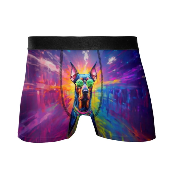 Hippie Doberman Pinscher Portrait oil painting Watercolor Tie-dye Vintage All Over Print Boxer Briefs Underwear for Men Dad Doberman Dog Lover Gifts - 00015