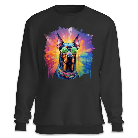 Hippie Doberman Pinscher Portrait oil painting Watercolor Tie-dye Vintage Sweatshirt Unisex Merch Doberman Dog Lover Gifts - 00015