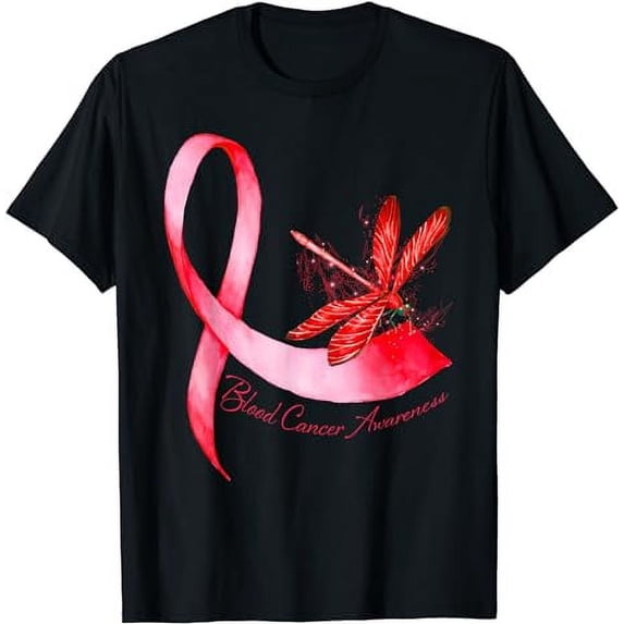 Hippie Dragonfly Red Ribbon Blood Cancer Awareness T-Shirt