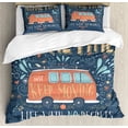 thumbnail image 1 of Hippie Duvet Cover Set, Groovy Words Flowers Dots and Drop Like Ornaments Print, Decorative 3 Piece Bedding Set with 2 Pillow Shams, King Size, Dark Blue, by Ambesonne, 1 of 3