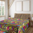 thumbnail image 1 of Ambesonne Hippie Emoji Fitted & Top Sheet Set with Shams, Funk Floral Groove Art, Magenta Apple Green, 1 of 5