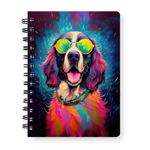 Hippie English Springer Spaniel Portrait oil painting Watercolor Tie-dye Vintage Spiral Bound Journal Springers Dog Lover Gifts 5x7in Spiral Notebook - 00015