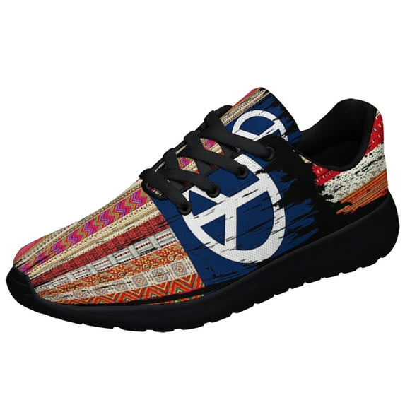 Hippie Ethnic Peace Shoes Sneakers for Women Men Black Size 11