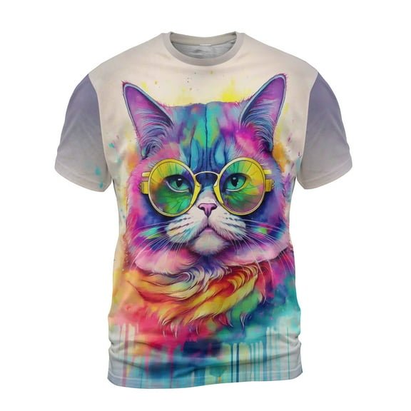 Hippie Exotic Shorthair Portrait oil painting Watercolor Tie-dye Vintage All Over Print 3D Shirt Unisex Merch Cat Lover Kitten Owner Gifts - 00015
