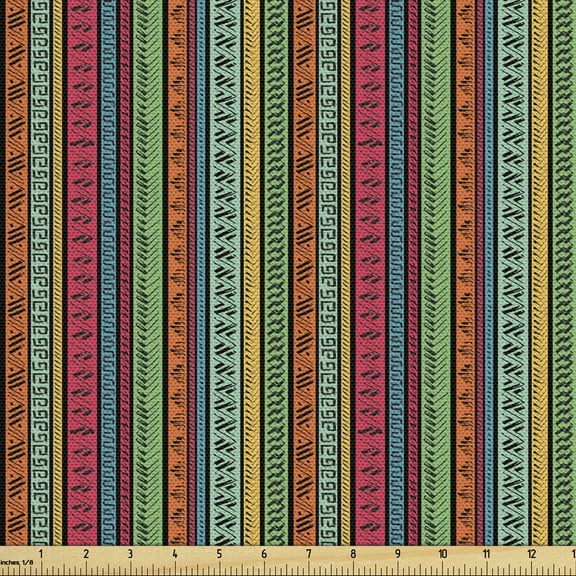 Ambesonne Hippie Fabric by the Yard Upholstery, Native Borders, 3 Yards, Multicolor