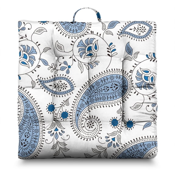 Hippie Floor Pillow 22x22 Inch Bohemian Cushion, Artistic Print, Thick & Supportive for Yoga, Meditation & Lounge (Earthy Tones)