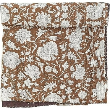 Hippie Floral Handblock Handmade Cotton Block Kantha Quilting Vintage Throw Blanket Hippie Queen/King Size Bohemian Bed Decor Quilt