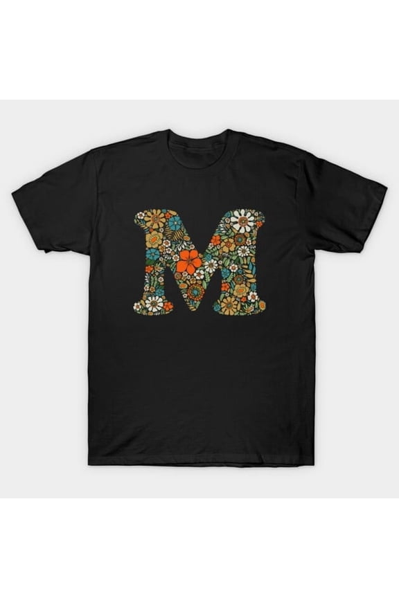 Hippie Floral Letter M Monogram Graphic, H17828 Unisex T-Shirt, Up to 5XL Available