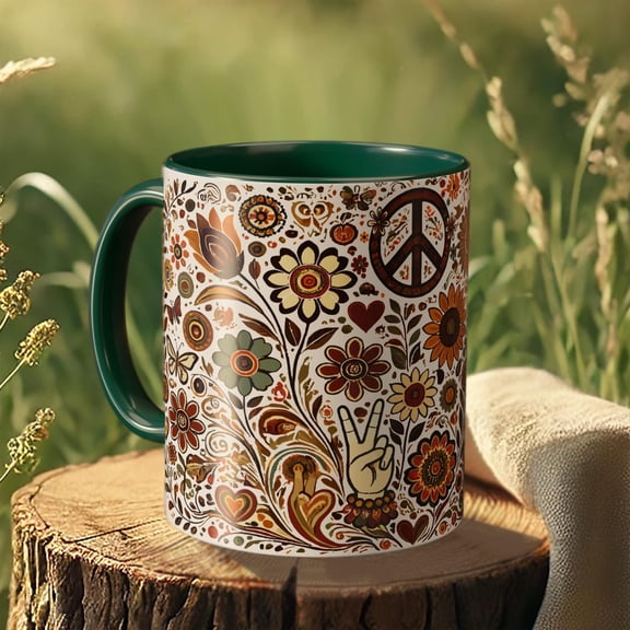 Hippie Floral Mug  Retro 70s Coffee Cup, Boho Groovy Drinkware, Flower Power Gift