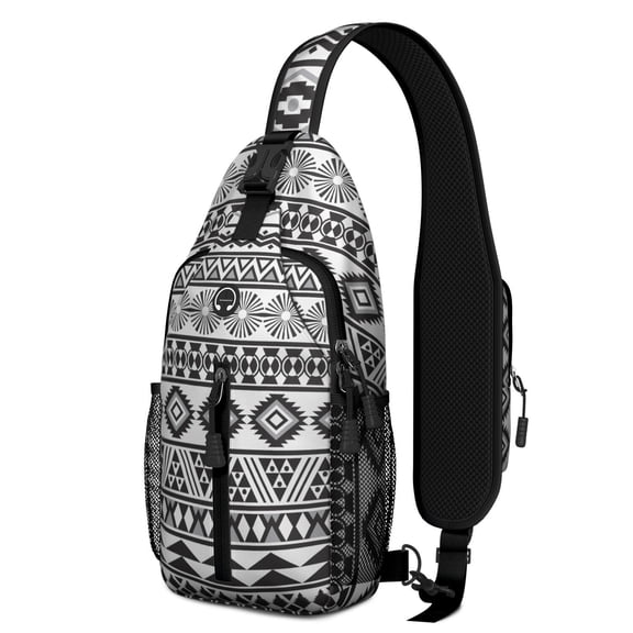 Hippie Floral Tribal Folk Style Sling Backpack for Women Men – Lightweight, Large front zip pocket, Durable polyester – Ethnic Bohemian Earthy Design for Travel, Hiking, Outdoor