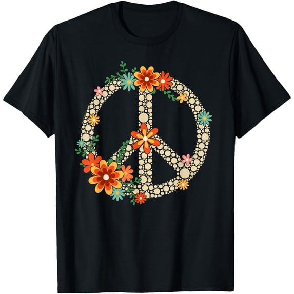 Hippie Flower Peace Sign Polka Dot Retro Groovy Dot Day T-Shirt