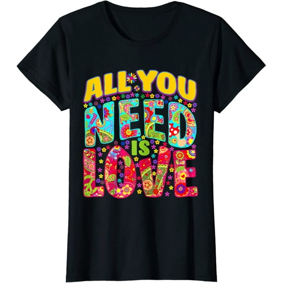 Hippie Flower Power Peace & Love Retro 60s 70s T-Shirt For Women