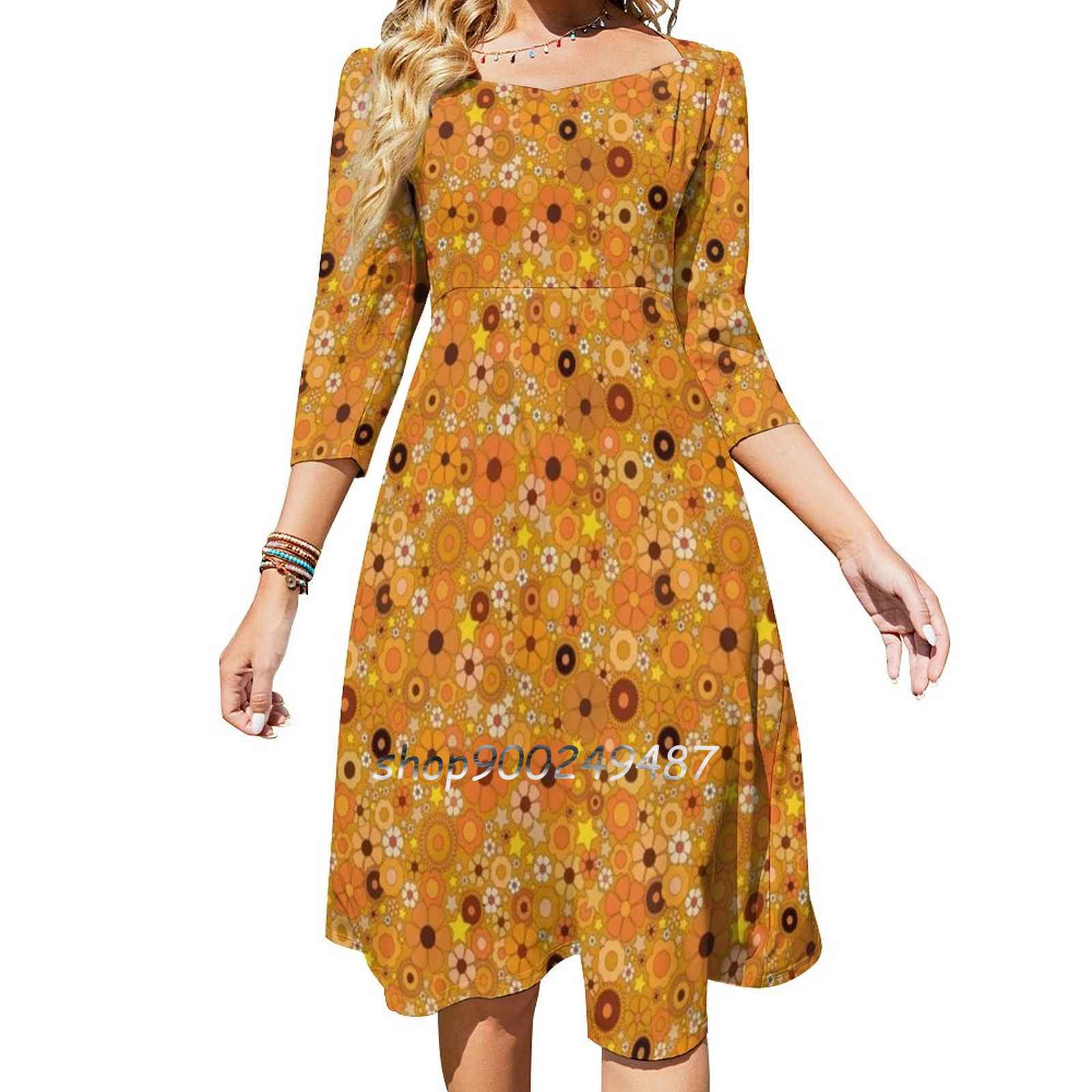 Hippie Flower Stars 60S 70S Sweet Elegant Dress Wom Korean Kawaii ...