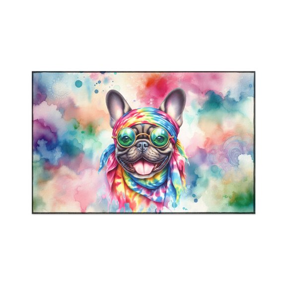 Hippie French Bulldog Portrait Watercolor Tie-Dye Vintage Styles Indoor Rug Dog Lover Gifts Carpet Living Bed Room Sofa Home Decor - 00014