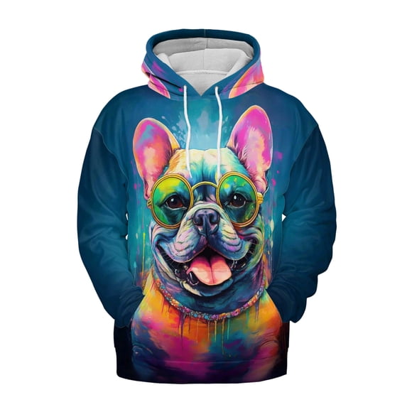 Hippie French Bulldog Portrait oil painting Watercolor Tie-dye Vintage All Over Print 3D Hoodie Unisex Merch Hoodies Dog Lover Gifts - 00015