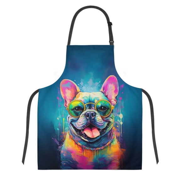 Hippie French Bulldog Portrait oil painting Watercolor Tie-dye Vintage Apron Dog Lover Gifts for Cooking Grilling Baking Painting Gardening - 00015