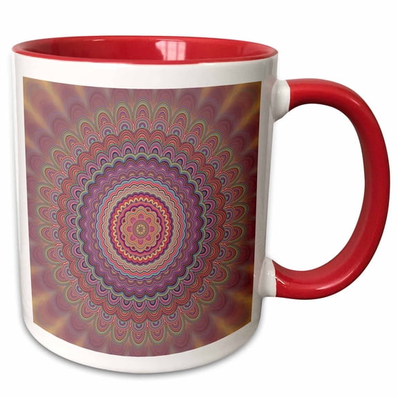 3drose, Hippie Geometric Mandala - Colorful Concentric Oval Mandala Art, 15oz Two-tone Red Mug