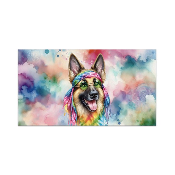 Hippie German Shepherd Portrait Watercolor Tie-Dye Vintage Styles Doormat Alsatian Dog Lover Gifts Indoor Outdoor Welcome Mat - 00014