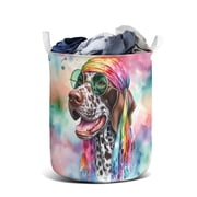 Hippie German Shorthaired Pointer Portrait Watercolor Tie-Dye Vintage Styles Foldable Laundry Basket GSP Lover Dog Gift Organizer Storage with Handles - 00014